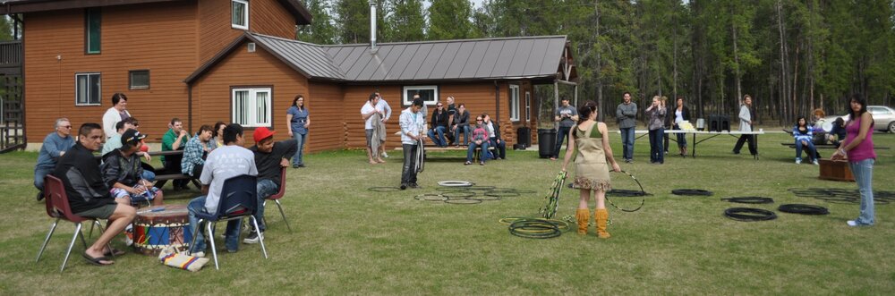 people interacting outside during native event